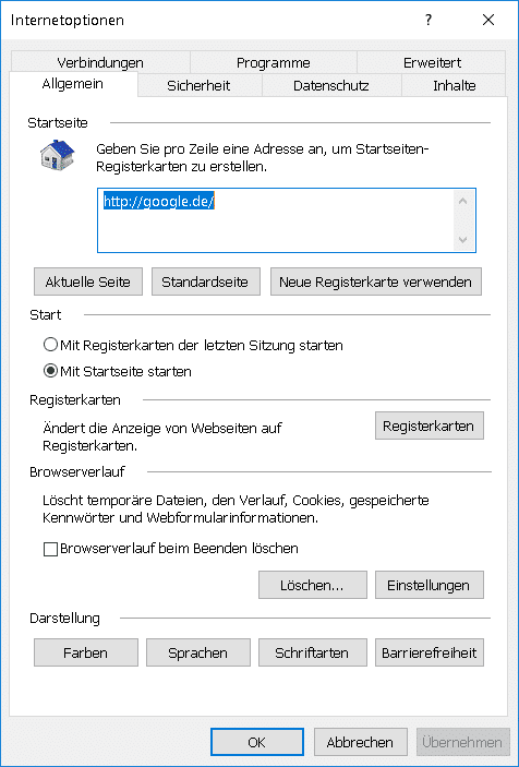 Internetoptionen Internetoptionen